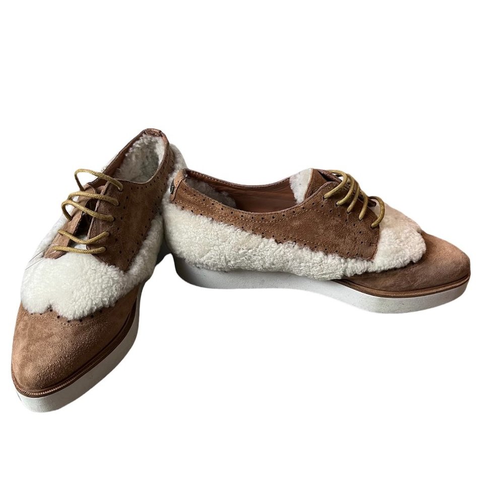 Australia Luxe Collective Brown & White Shearling lace up Platform Loafers - Picture 2 of 6